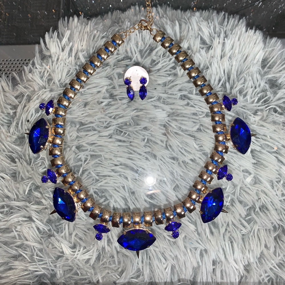 Fancy Royal Blue/Gold Necklace & a Pair of Earring